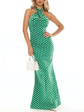 Fashion Nova Stella Polka Dot Backless Maxi Dress Size Medium